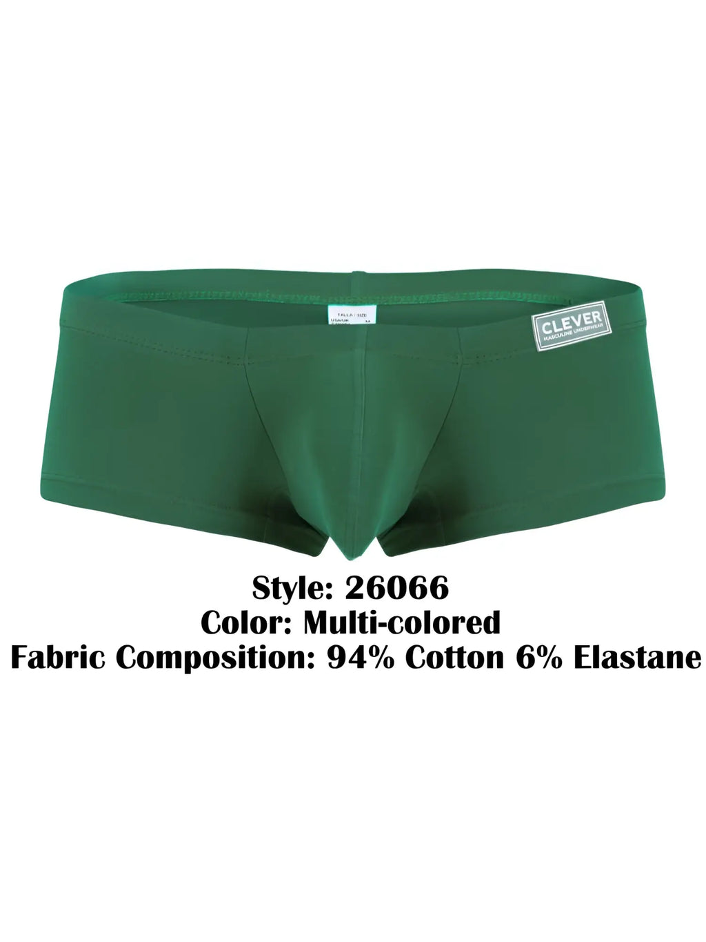 Green multi-colored clever 26066 australian latin trunks made from 94% cotton and 6% elastane briefs