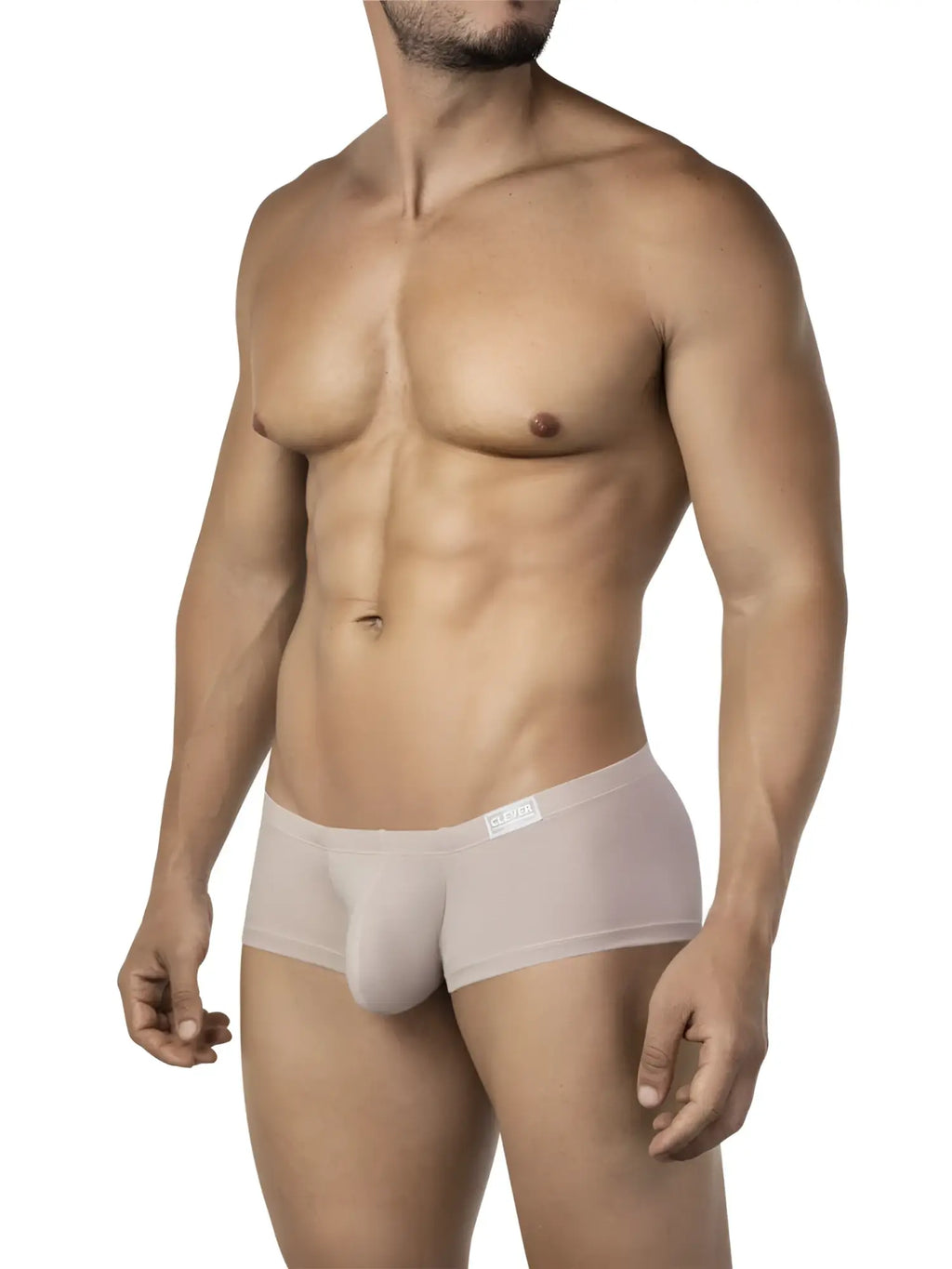 A sleek light gray clever 26066 men’s brief with smooth fabric and subtle brand tag on the waistband