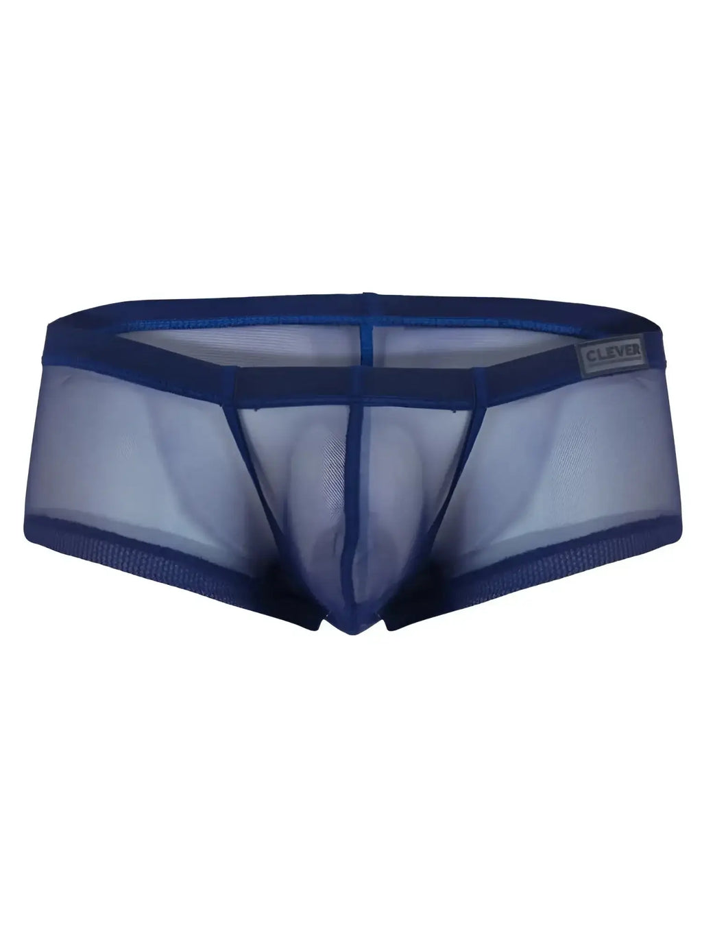 Blue sheer mesh men’s underwear with solid blue waistband and clever brand label from australian latin trunks multipack