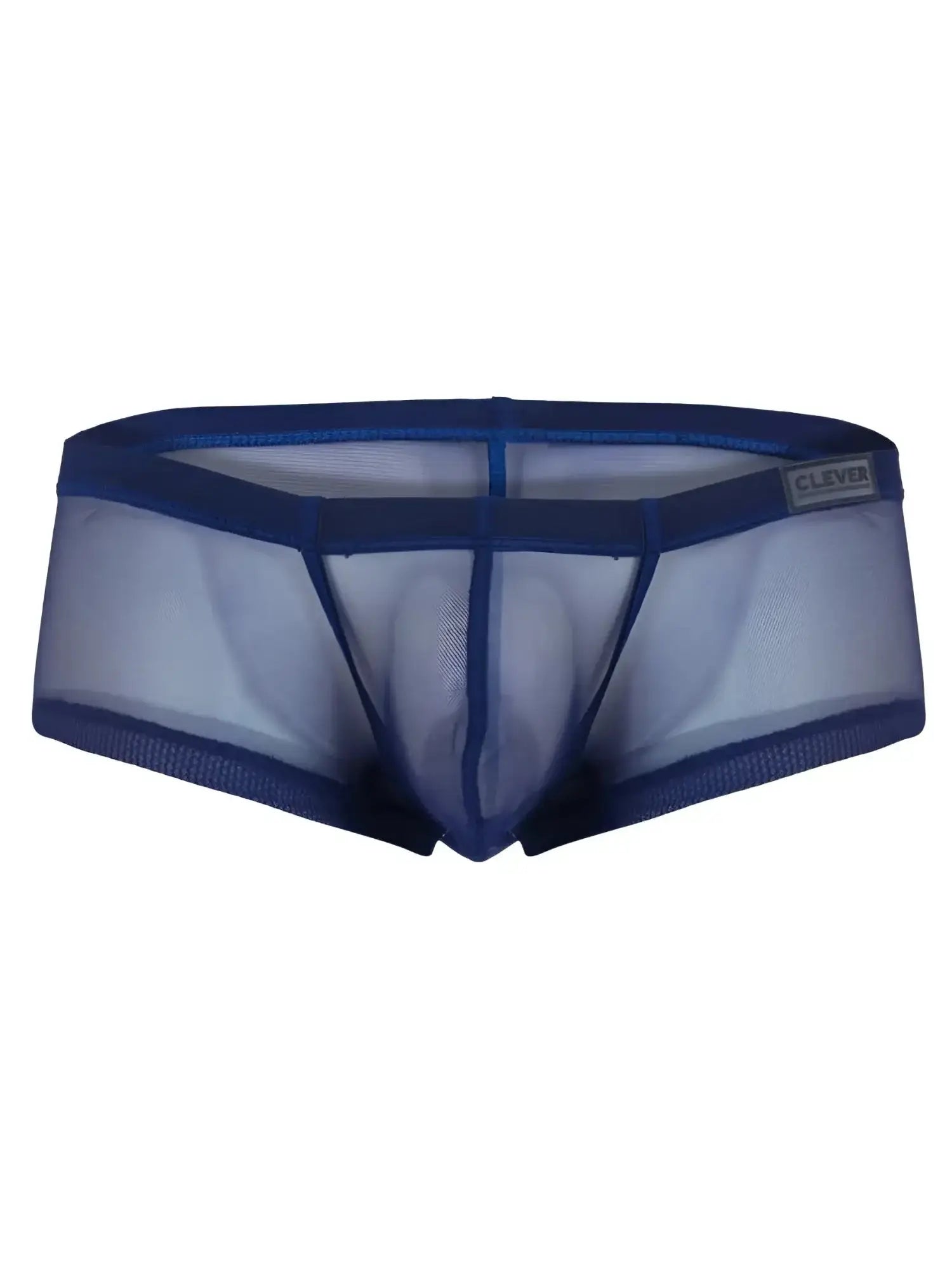 Blue sheer mesh men’s underwear with solid blue waistband and clever brand label from australian latin trunks multipack