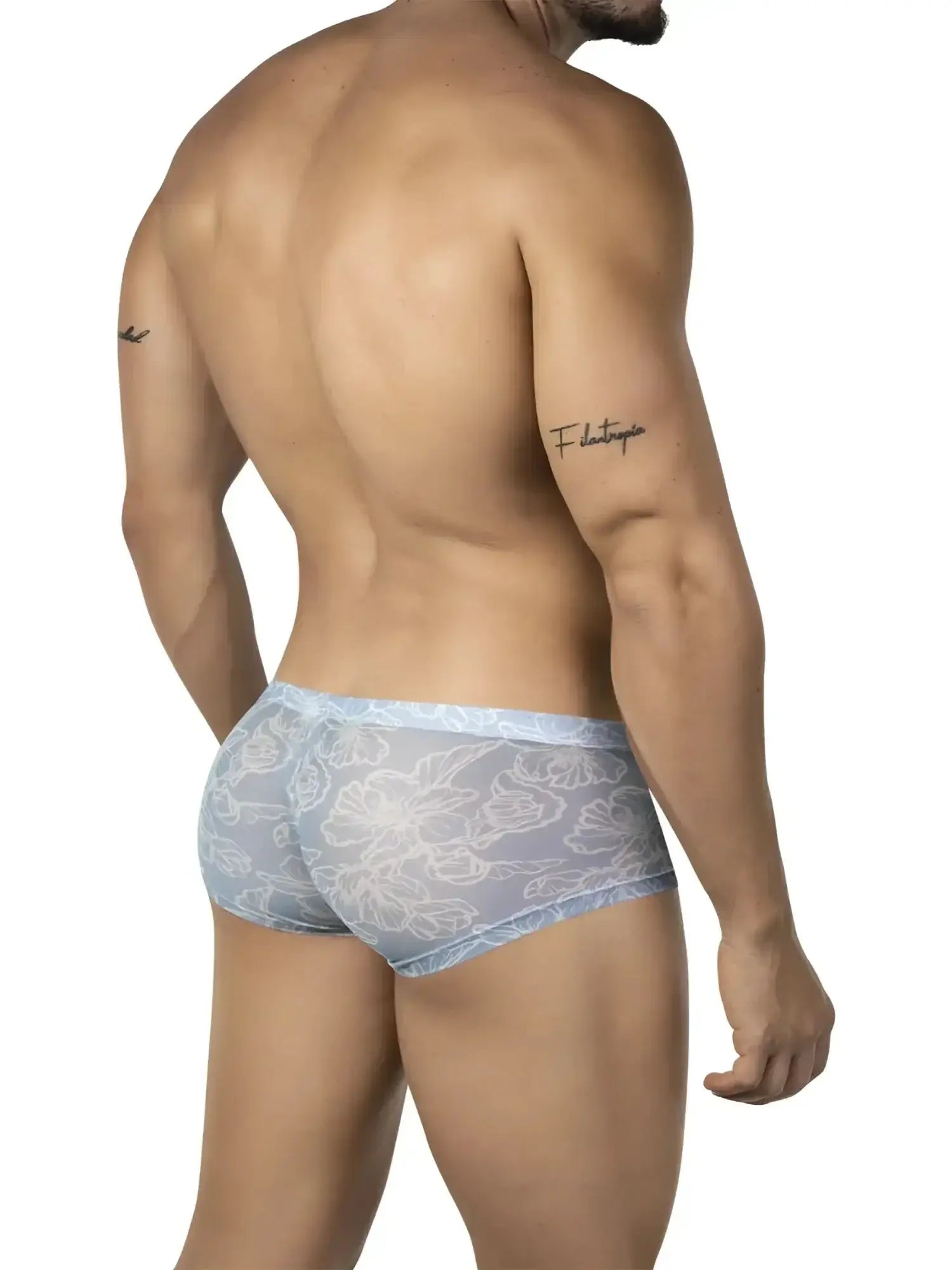 Light blue sheer lace briefs with delicate white floral pattern from clever 26067 3pk australian latin trunks multi-colored
