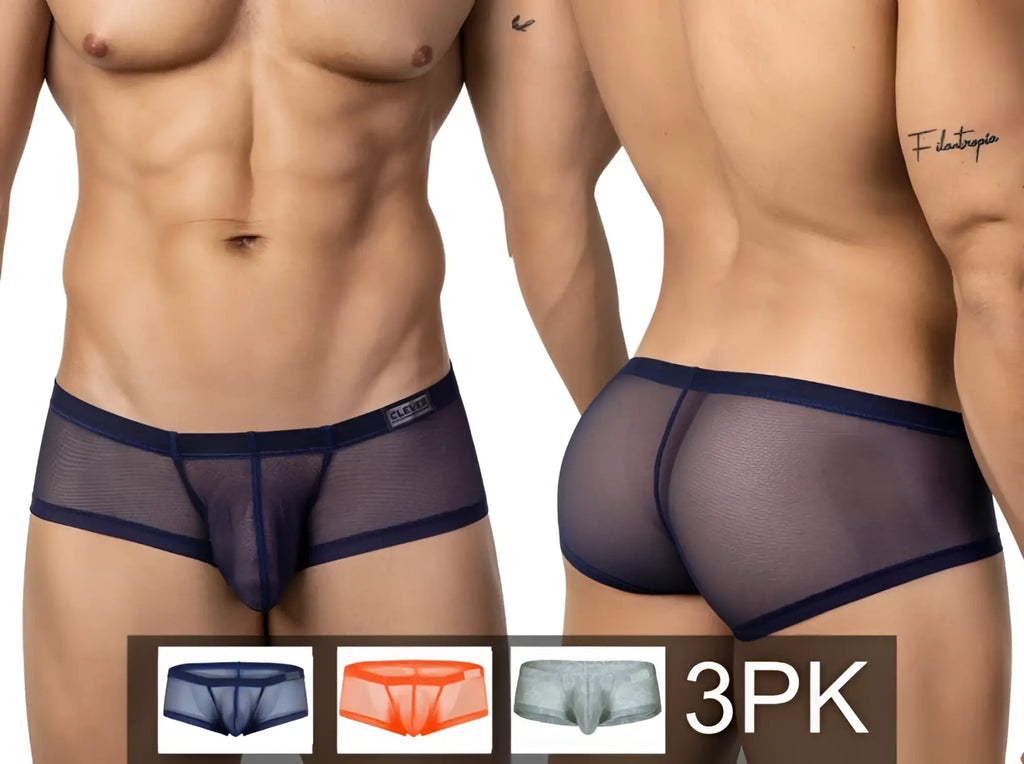Navy blue sheer mesh briefs with solid trim and clever branded waistband from the clever 26067 australian latin trunks multi pack