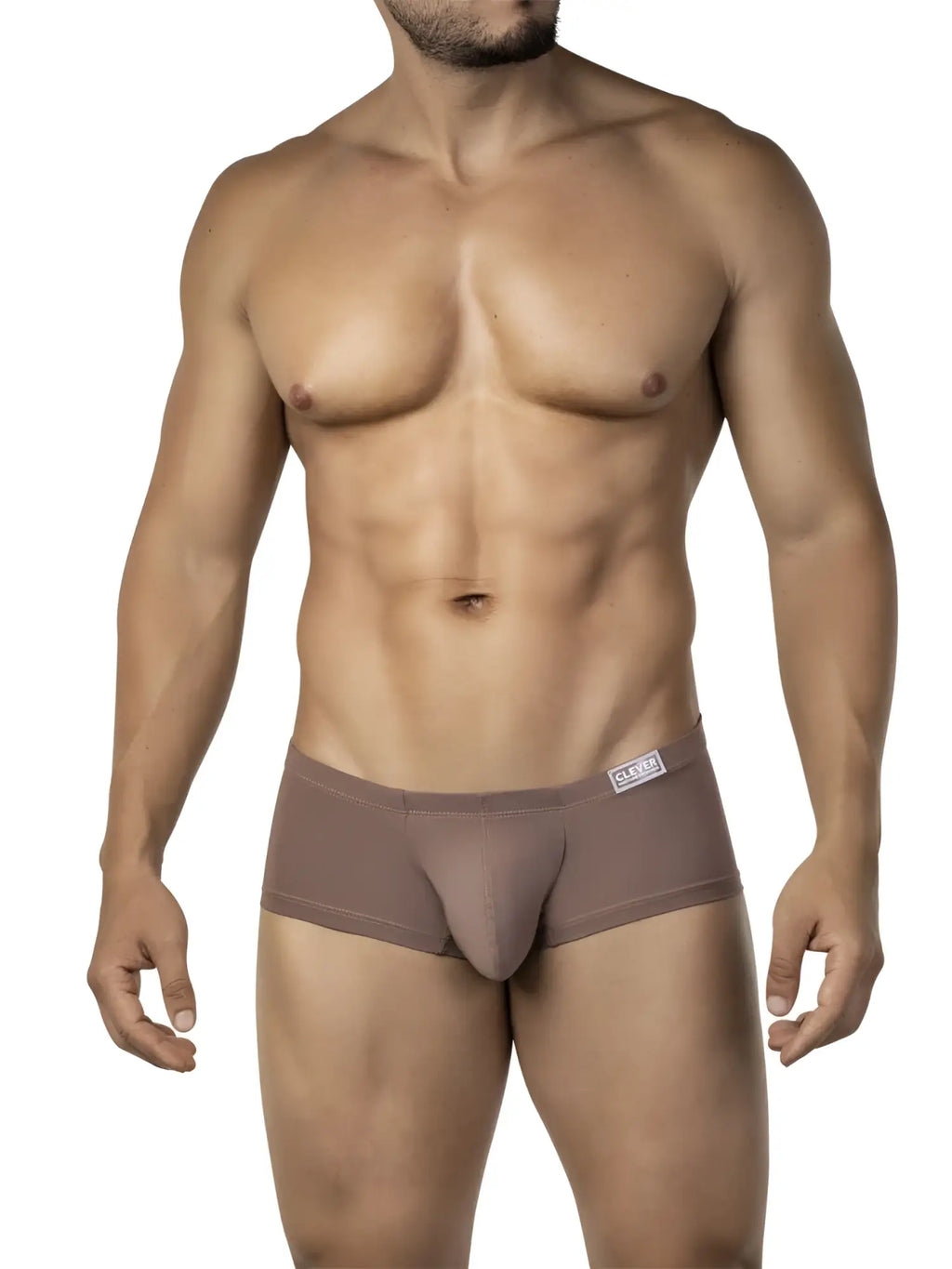Tan-colored clever 26068 australian latin trunks men’s briefs with smooth fabric and small brand tag on waistband