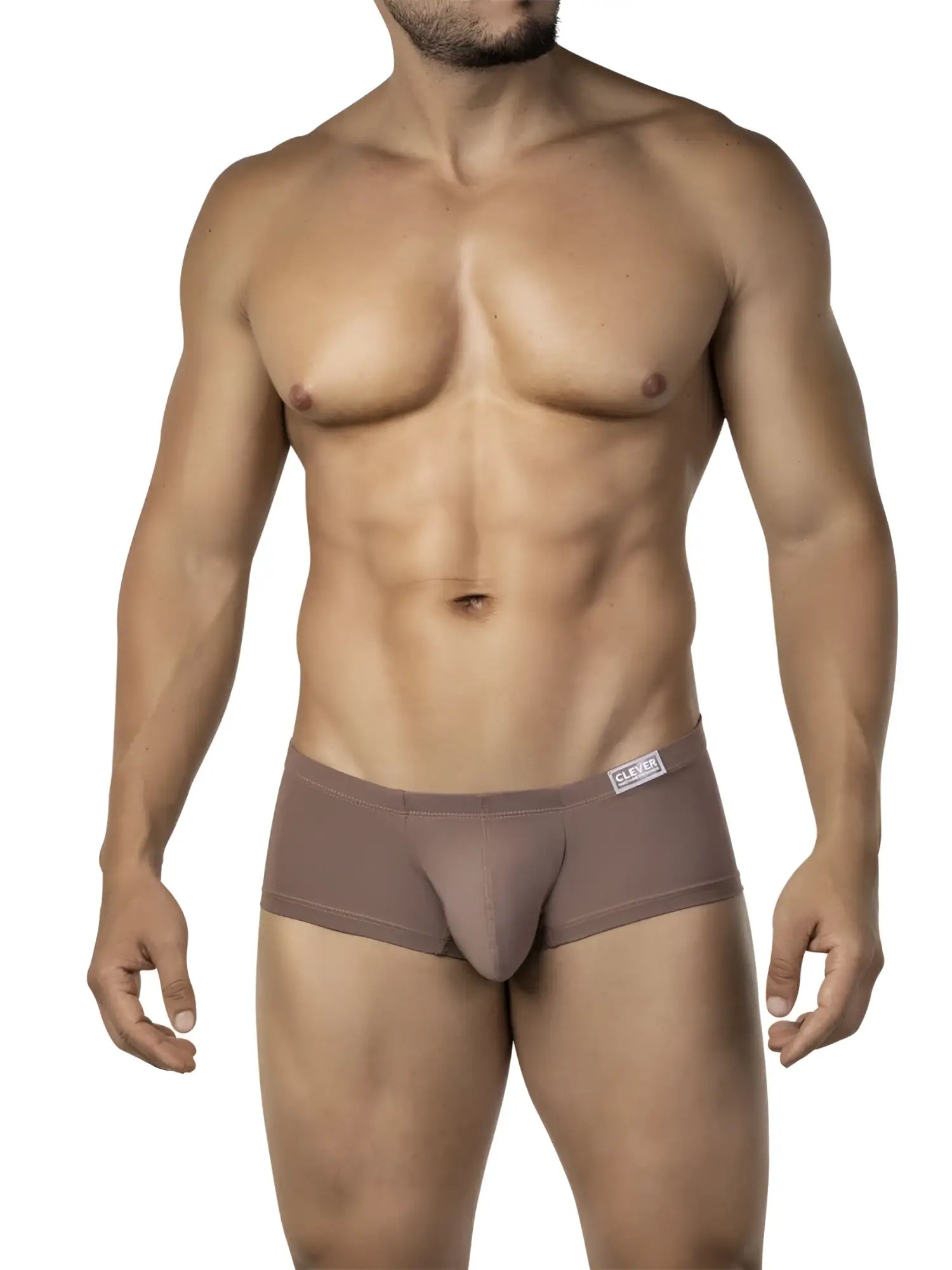 Tan-colored clever 26068 australian latin trunks men’s briefs with smooth fabric and small brand tag on waistband