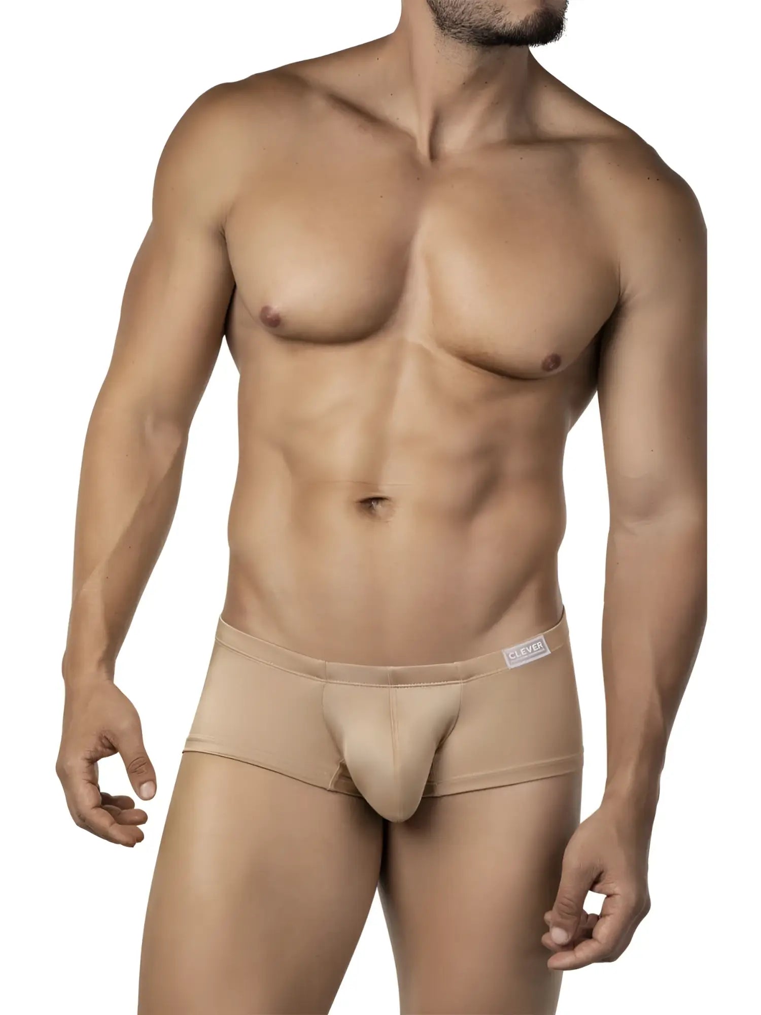 Beige clever 26069 men’s briefs with smooth form-fitting design and subtle brand tag on waistband in multi-colored pack
