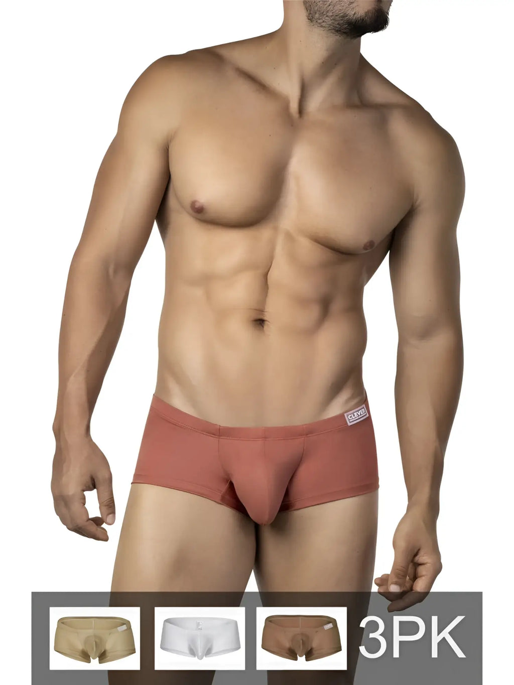 Rust-colored clever 26069 3pk australian latin trunks mens briefs with smooth form-fitting fabric and white brand tag