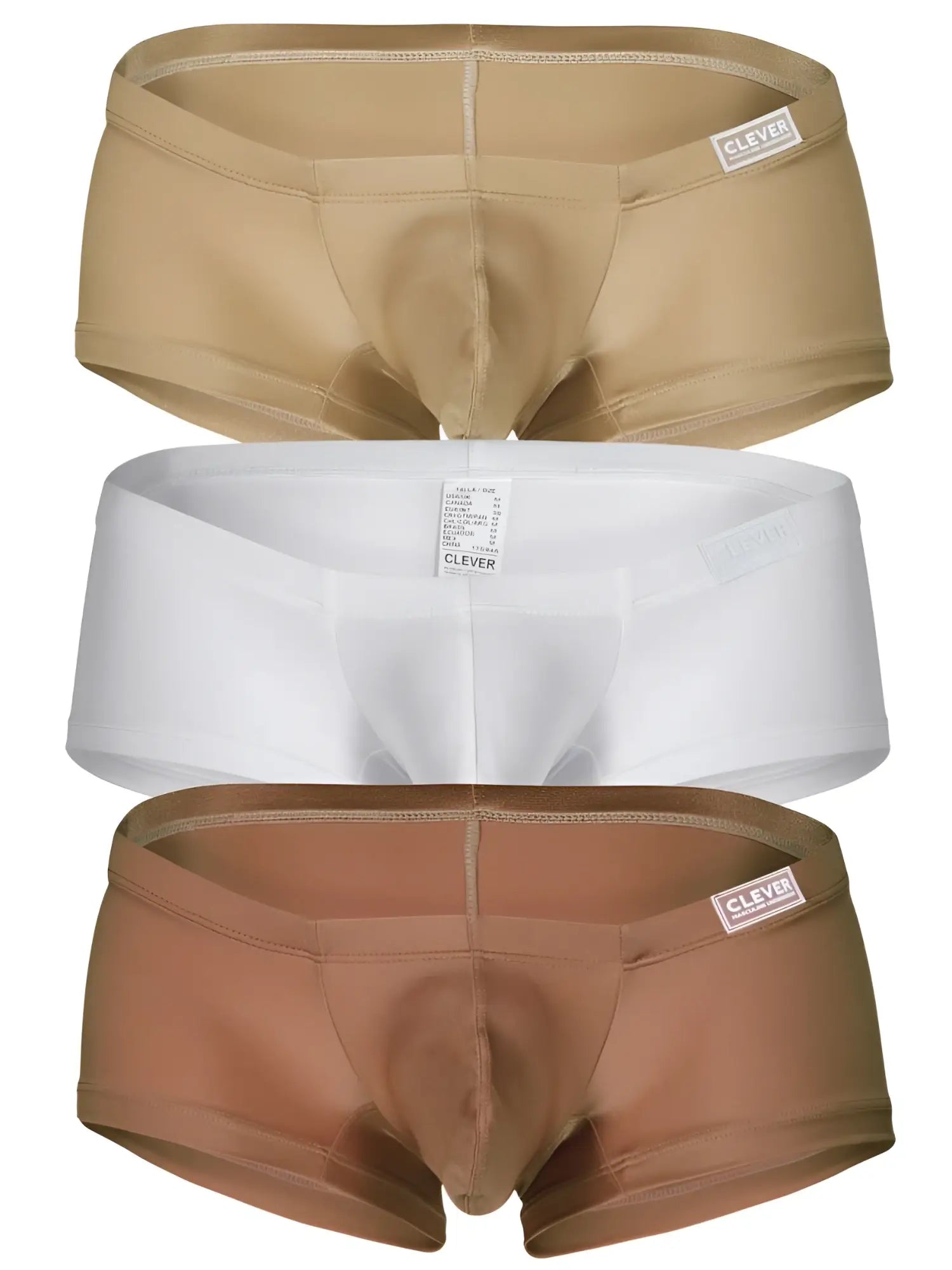 Set of three clever australian latin trunks in beige white and brown multi-colored briefs for everyday wear