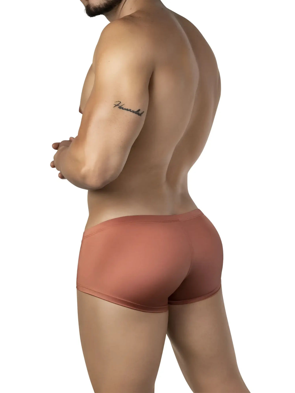 Tan-colored form-fitting clever 26069 men’s briefs made of smooth stretchy fabric from the australian latin trunks set