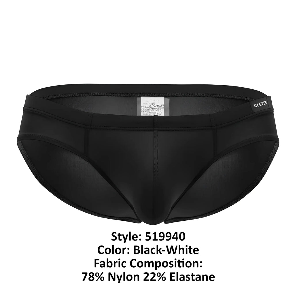 Black and white clever 519940 2pk australian briefs with sleek fit made from 78 nylon 22 elastane