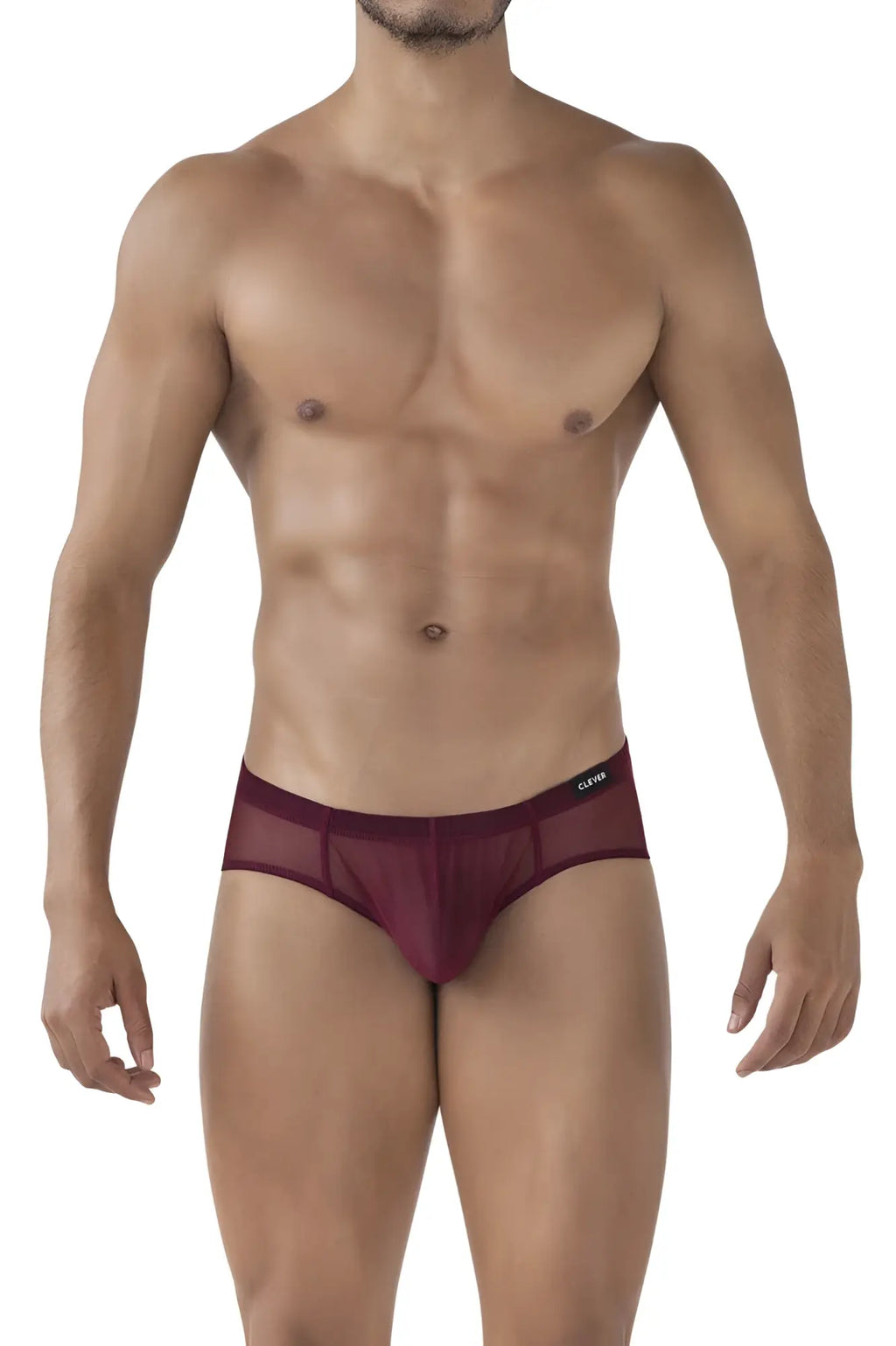 Maroon clever 519962 mesh briefs with sleek form-fitting design and subtle logo on waistband in australian latin style