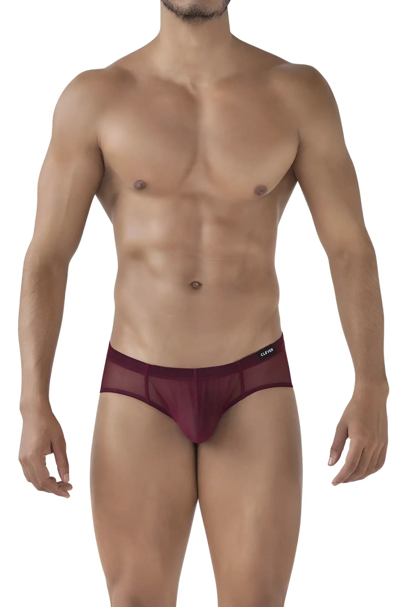 Maroon clever 519962 mesh briefs with sleek form-fitting design and subtle logo on waistband in australian latin style