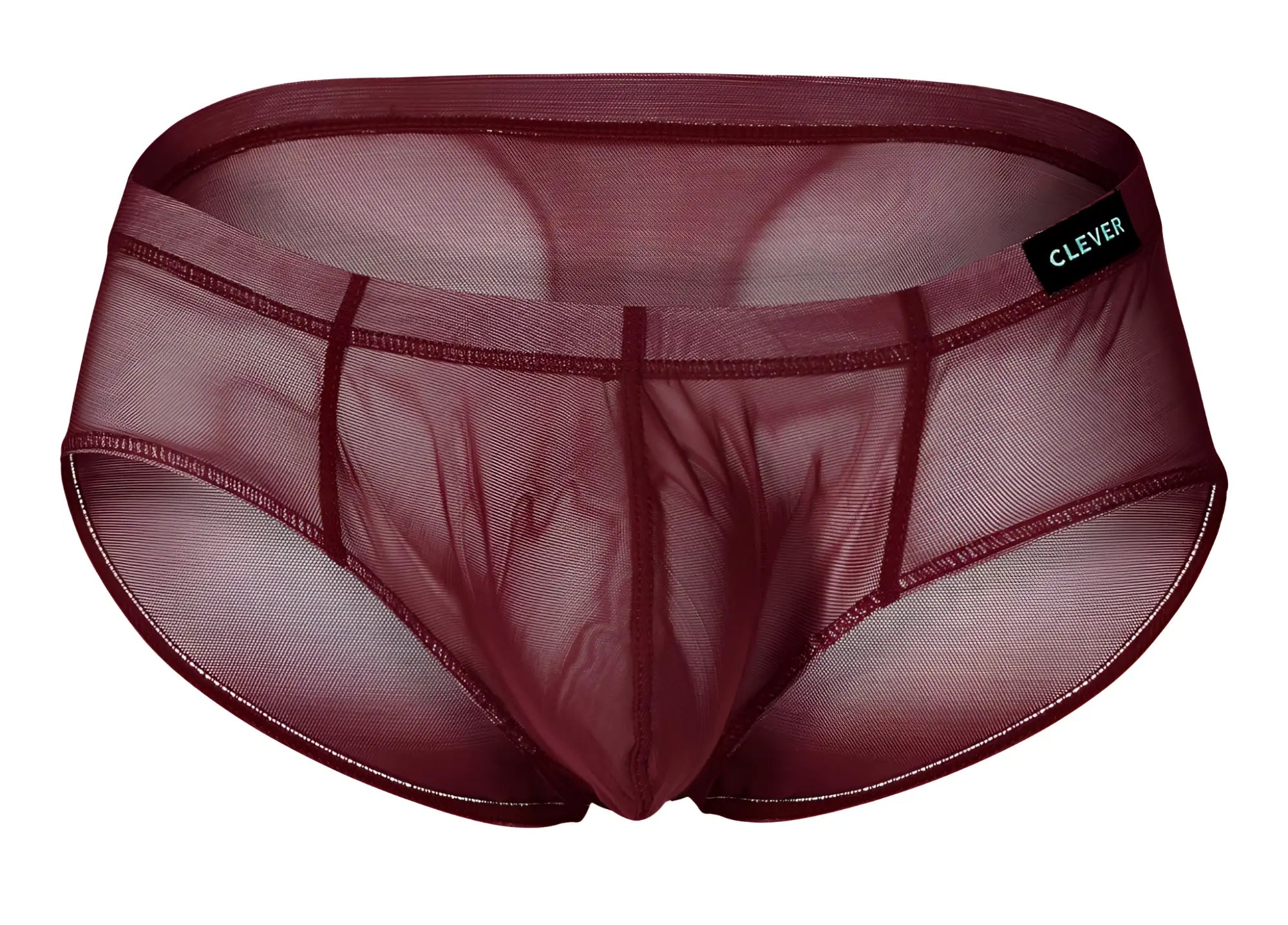 Maroon sheer mesh briefs with black clever brand tag on waistband from clever 519962 3PK australian latin briefs set