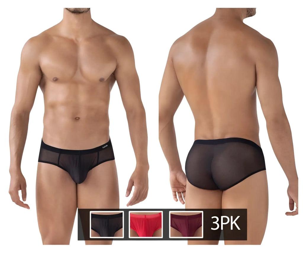 Black mesh clever 519962 brief with solid black waistband from australian latin 3pk in red black grape colors