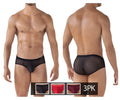 Black mesh clever 519962 brief with solid black waistband from australian latin 3pk in red black grape colors