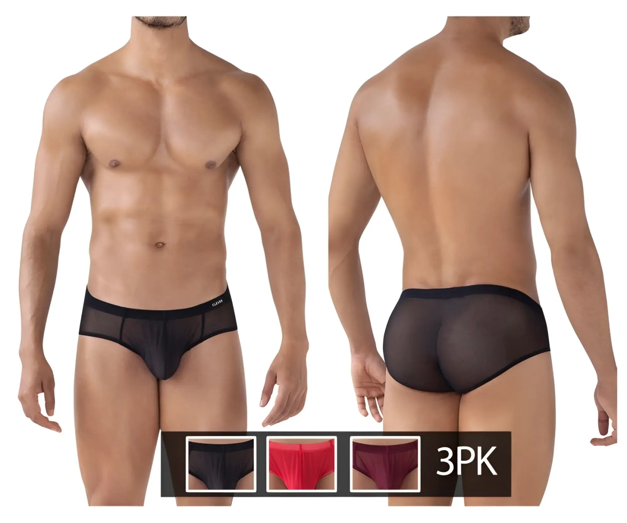 Black mesh clever 519962 brief with solid black waistband from australian latin 3pk in red black grape colors