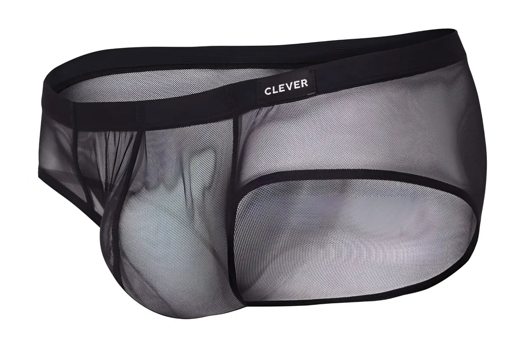 Black mesh briefs with solid black waistband and clever brand label from clever 519962 3pk australian latin briefs
