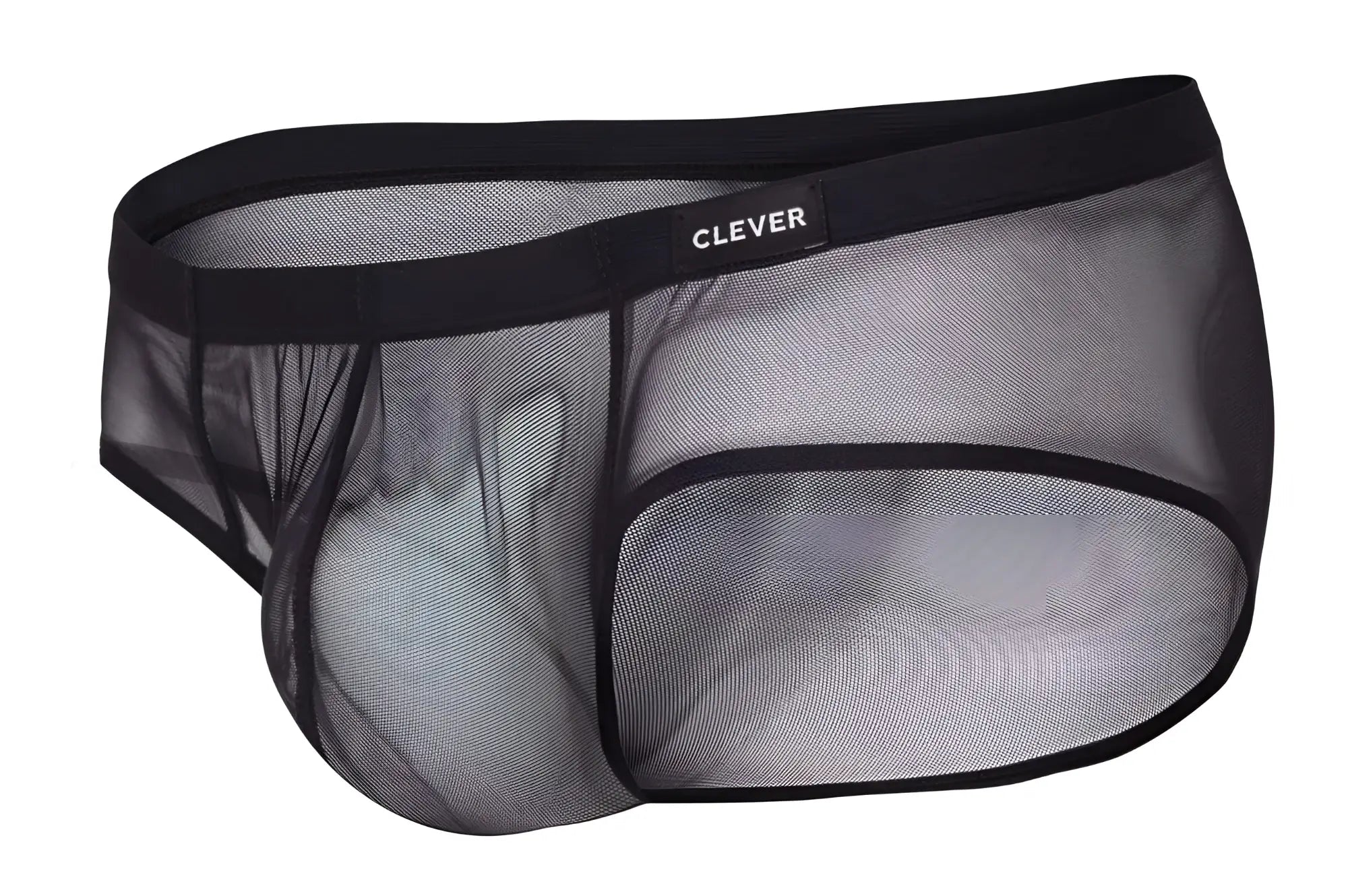 Black mesh briefs with solid black waistband and clever brand label from clever 519962 3pk australian latin briefs