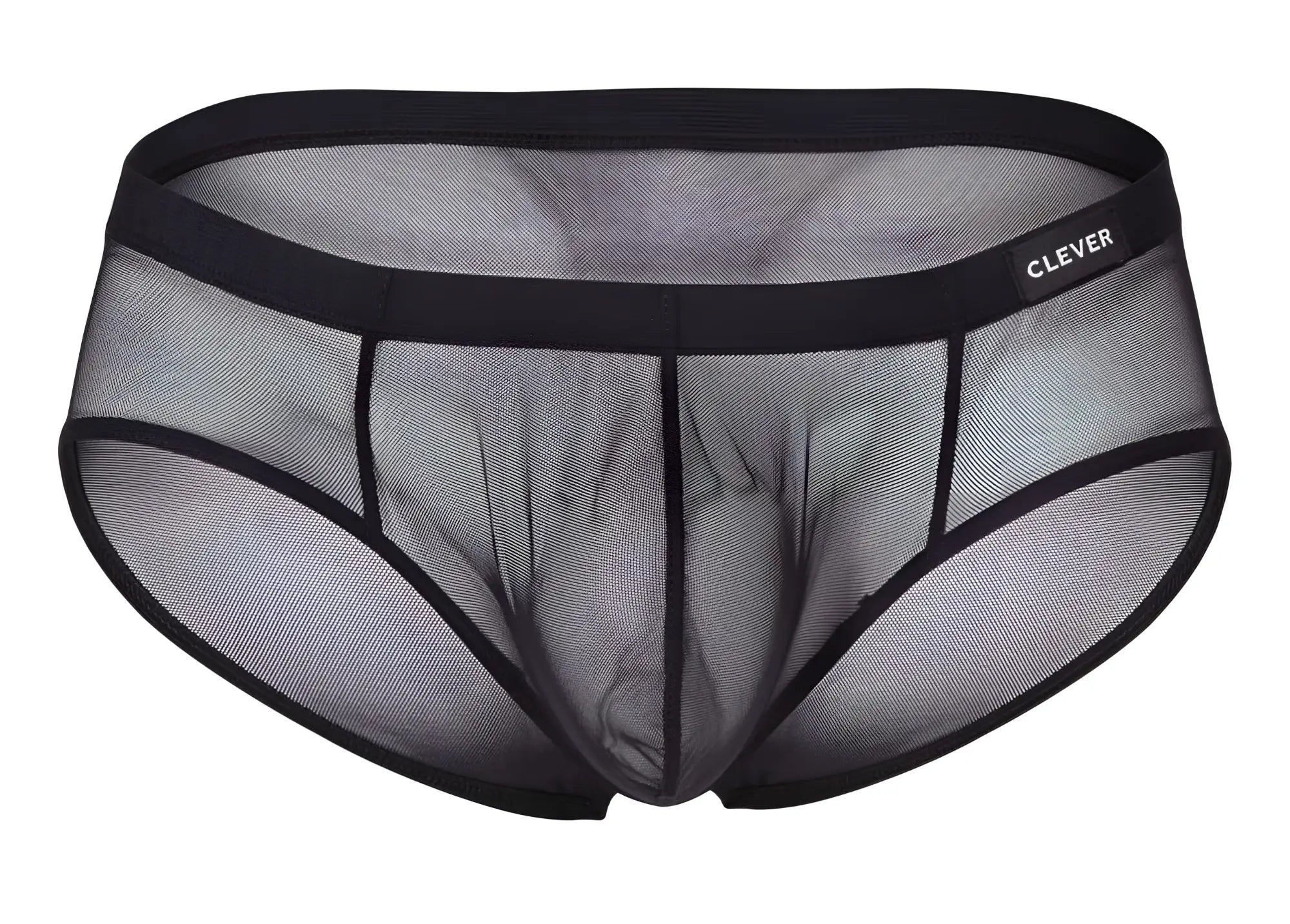 Black sheer mesh briefs with solid black waistband and clever brand label from clever 519962 3pk australian latin briefs