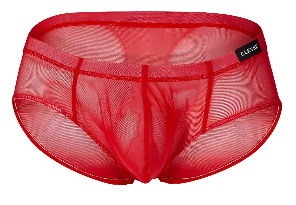Red sheer mesh briefs with black clever brand tag on waistband from clever 519962 3pk australian latin briefs set