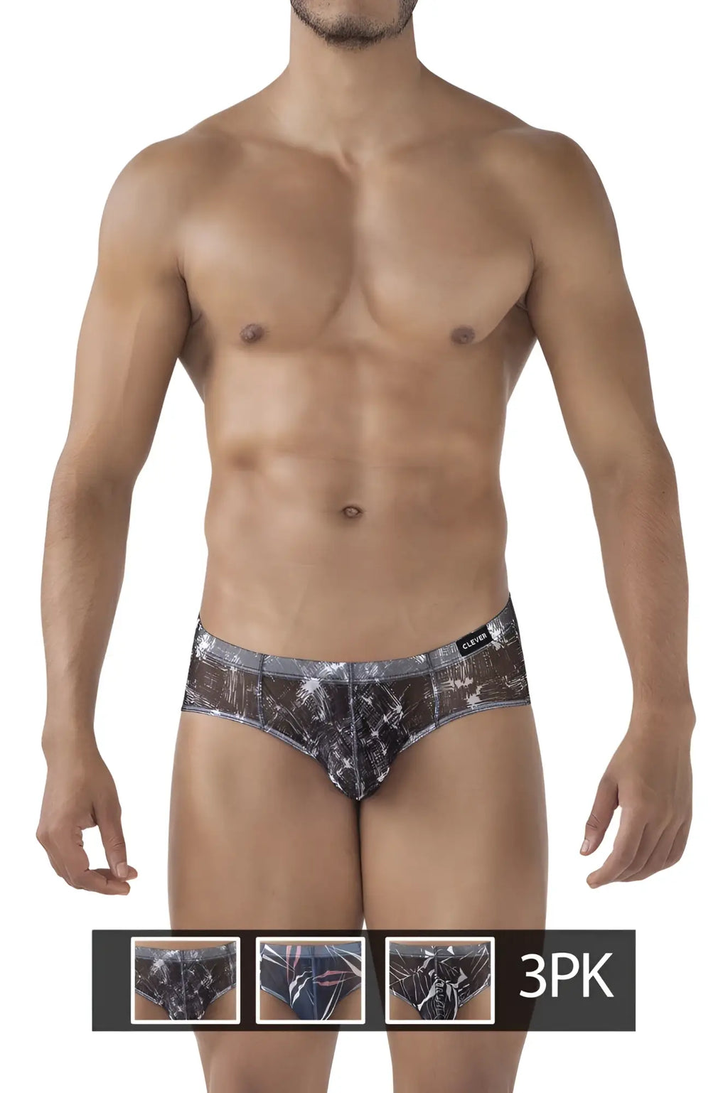Clever 519963 3pk australian latin briefs in black and silver with a sleek modern design for men