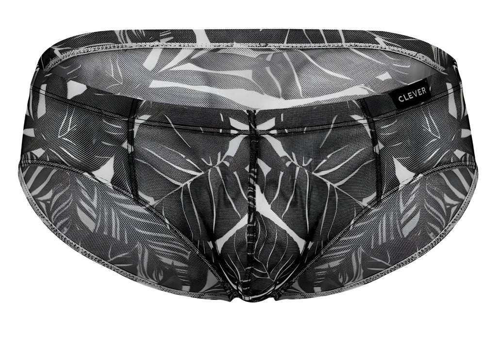 Blue and black clever 519963 3pk australian latin briefs with black and white tropical leaf mesh pattern and clever label