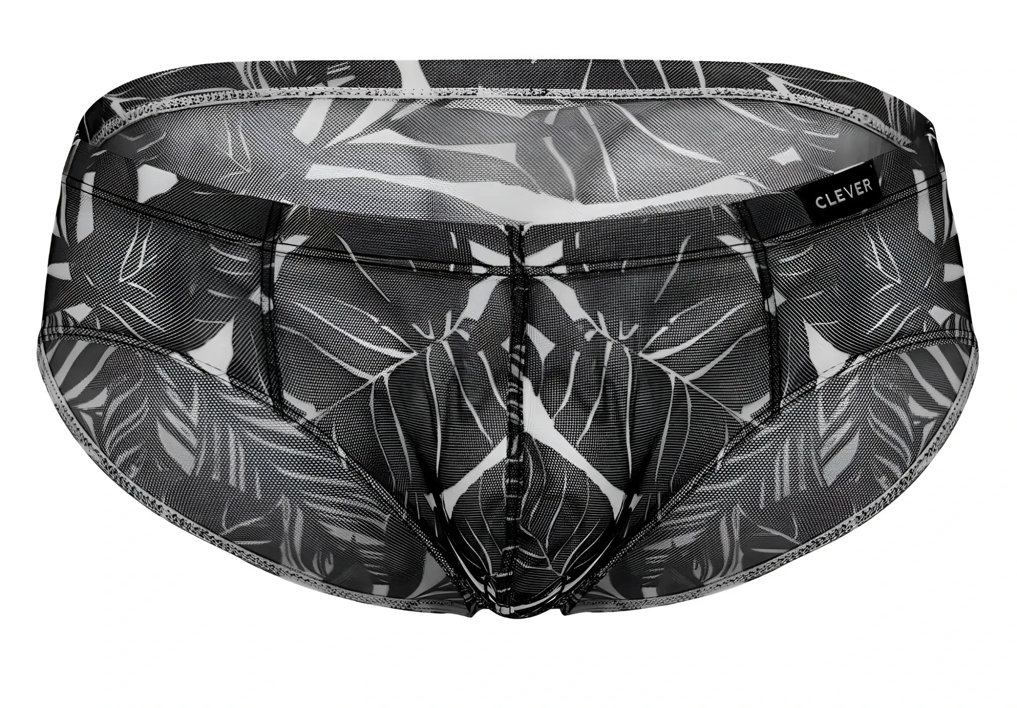 Blue and black clever 519963 3pk australian latin briefs with black and white tropical leaf mesh pattern and clever label