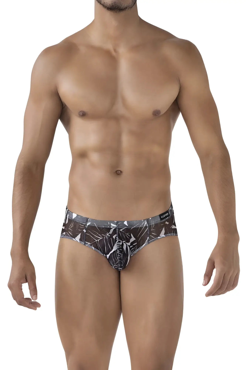 Black and white tropical leaf patterned clever 519963 3pk australian latin briefs with sleek modern design in blue and black