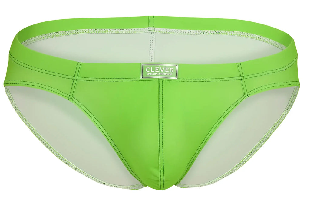 Bright lime green clever 519967 men’s briefs with white interior and stitched seams in multi-colored 7pk set