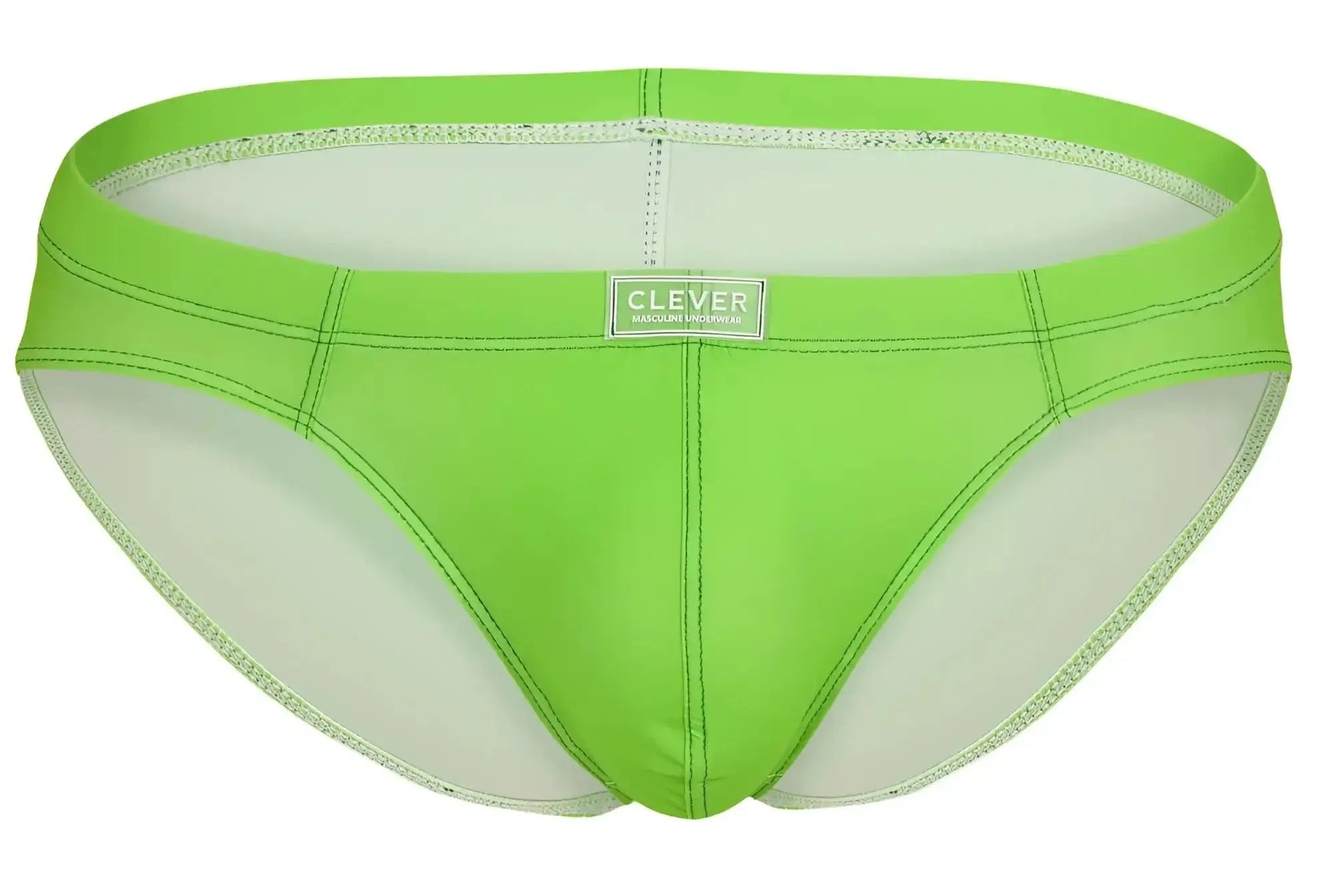 Bright lime green clever 519967 men’s briefs with white interior and stitched seams in multi-colored 7pk set
