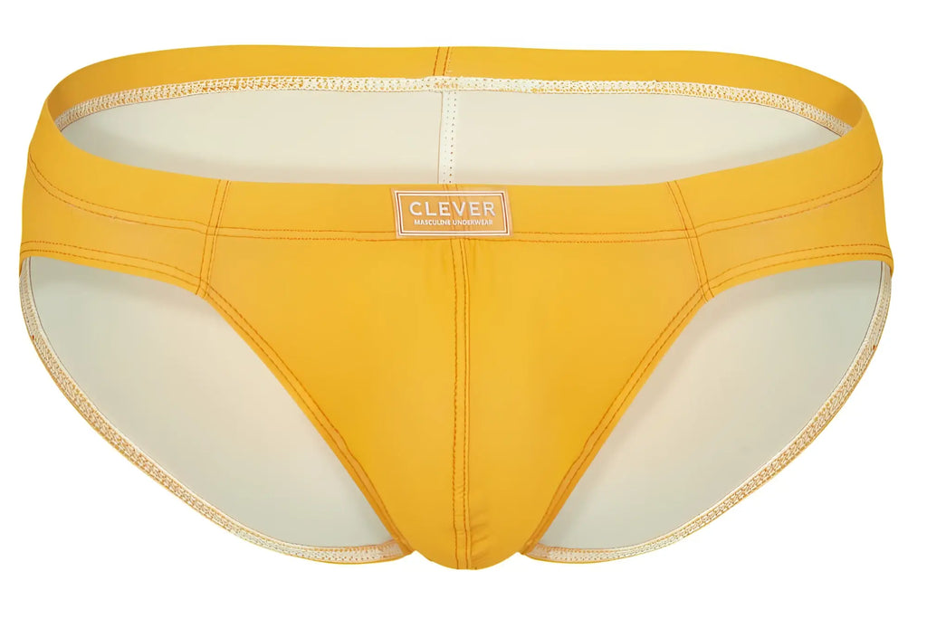 Bright yellow clever 519967 men’s briefs with smooth stretchy fabric and subtle white stitching in multi-colored pack