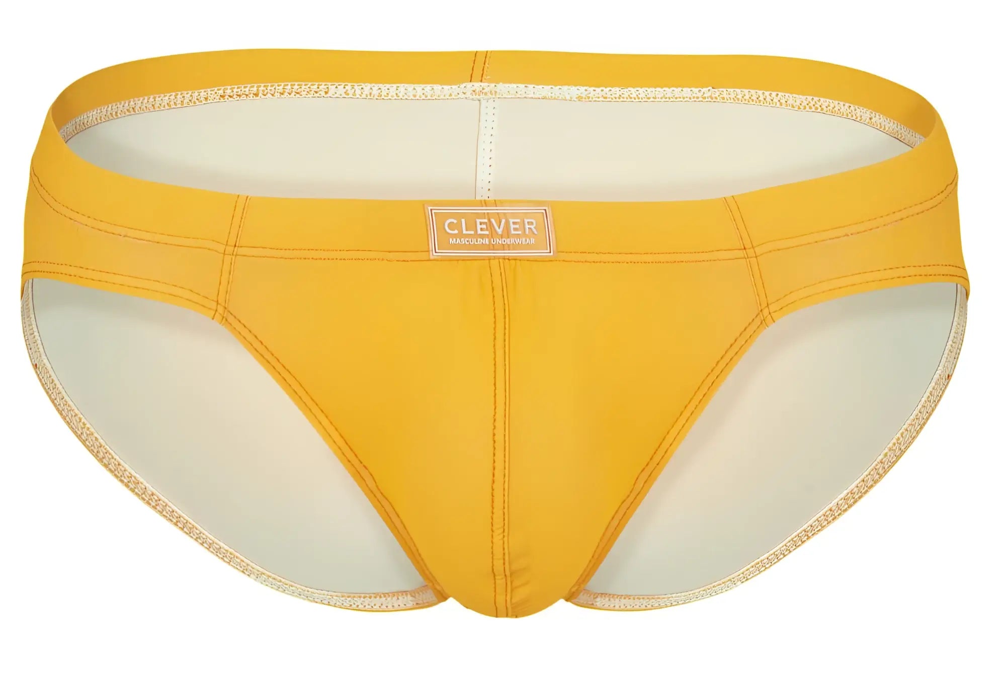 Bright yellow clever 519967 men’s briefs with smooth stretchy fabric and subtle white stitching in multi-colored pack