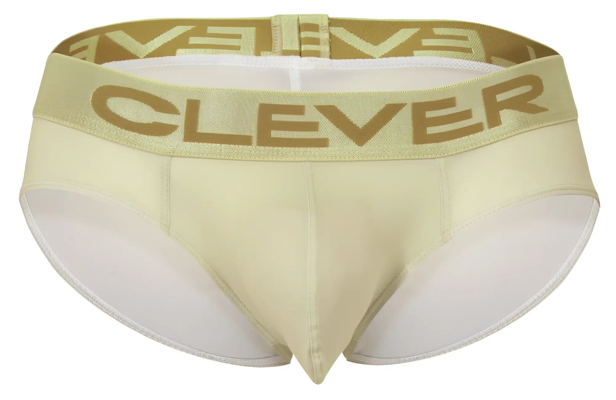 Cream-colored clever 519968 men’s briefs with a gold logo band from the australian latin 3pk set in beige blue and green