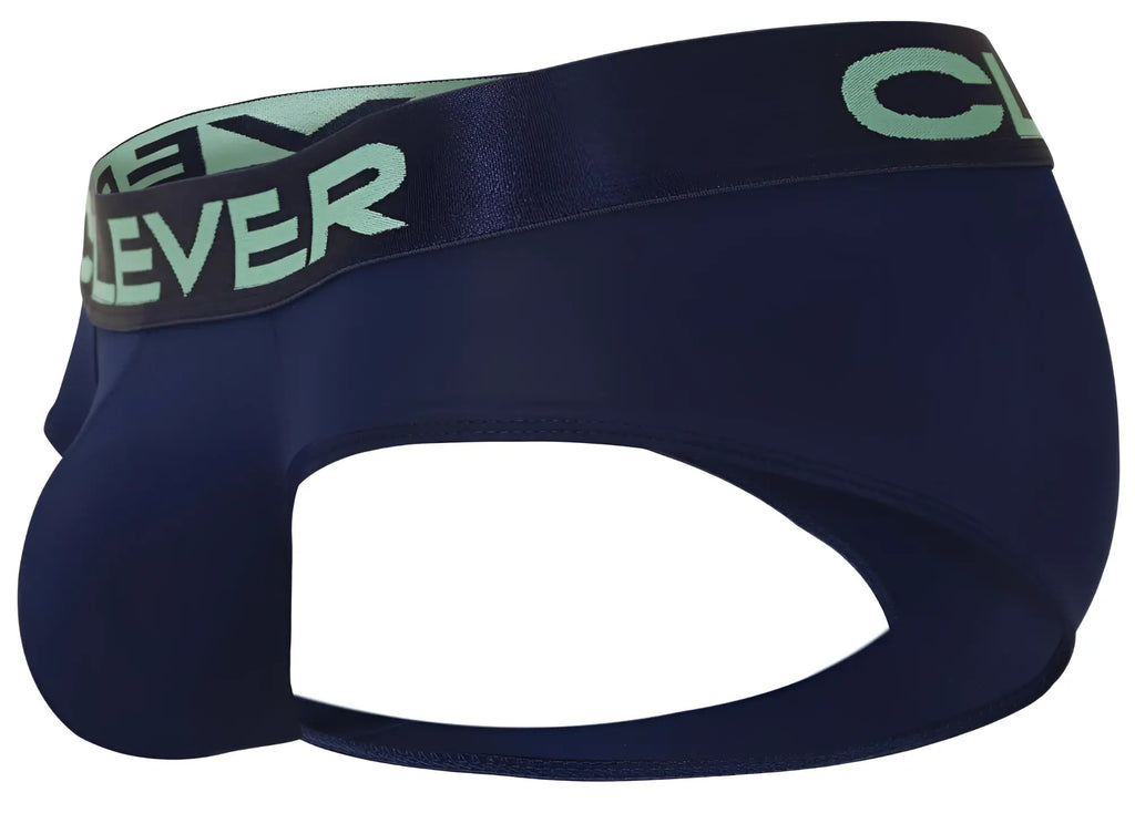 Navy blue men’s briefs with a light green clever logo band from the clever 519968 3pk australian latin briefs set