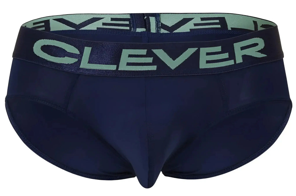 Navy blue men’s briefs with light green clever logo waistband from clever 519968 australian latin briefs 3pk
