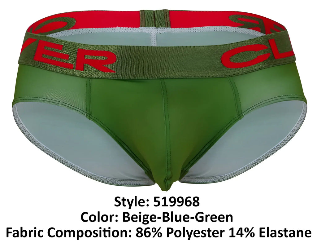 Green and beige briefs with red logo band from clever 519968 3pk australian latin briefs collection