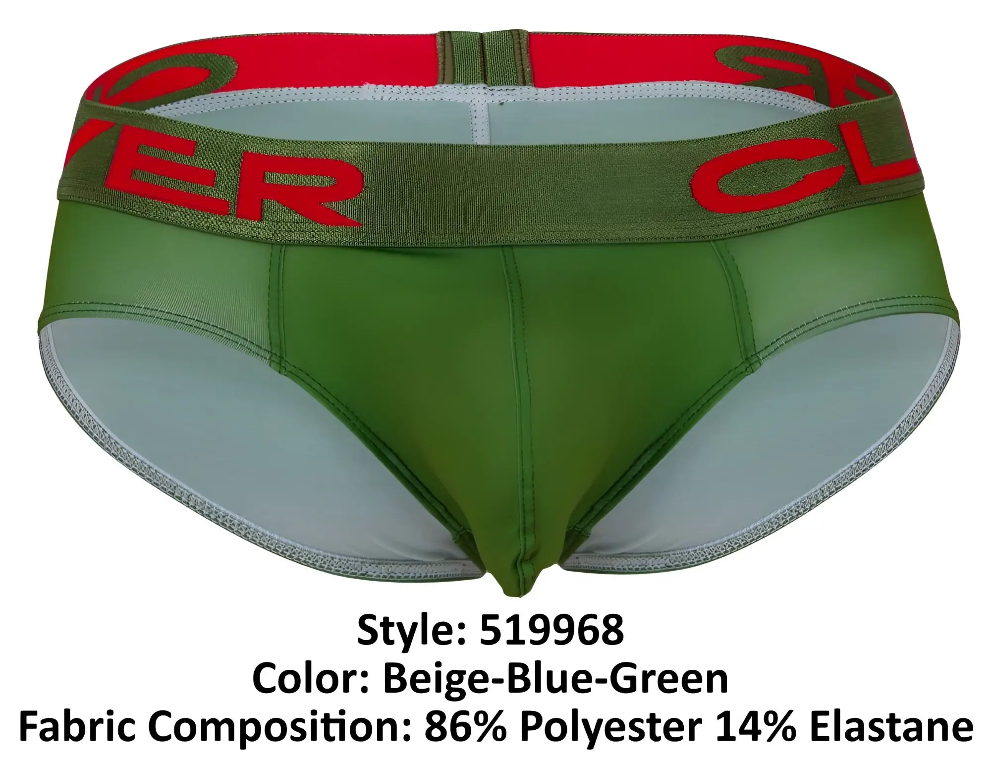 Green and beige briefs with red logo band from clever 519968 3pk australian latin briefs collection