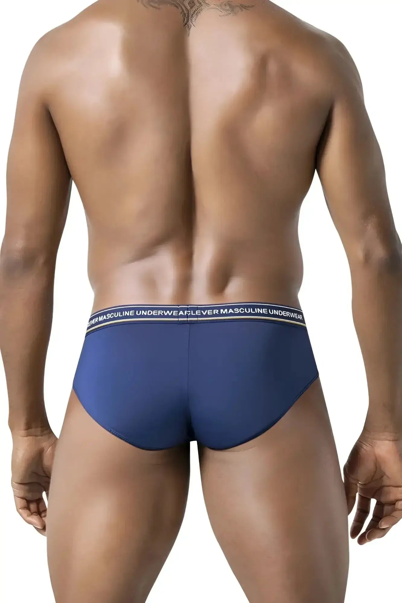 Navy blue men’s briefs with a white waistband labeled masculine underwear from Clever 519969 Australian Latin 3PK