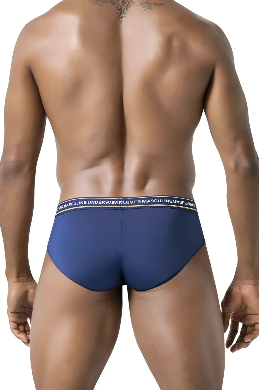 Navy blue men’s briefs with a white waistband labeled masculine underwear from Clever 519969 Australian Latin 3PK