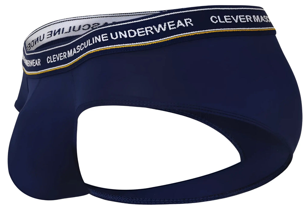 Navy blue clever 519969 men’s briefs with white elastic waistband and yellow stitching from australian latin 3pk pack
