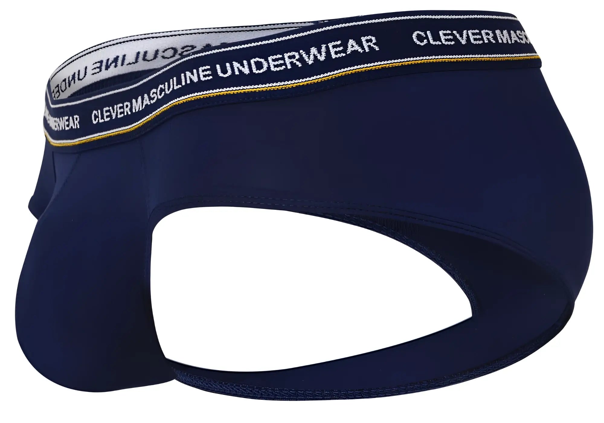 Navy blue clever 519969 men’s briefs with white elastic waistband and yellow stitching from australian latin 3pk pack