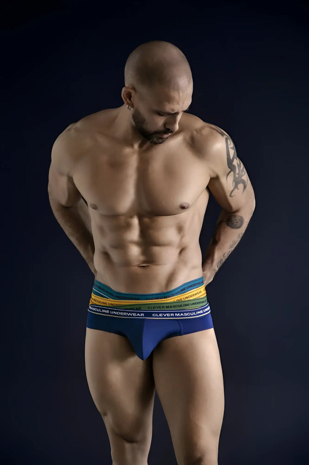 Blue and rainbow-striped clever 519969 3pk australian latin briefs with clever masculine underwear branding