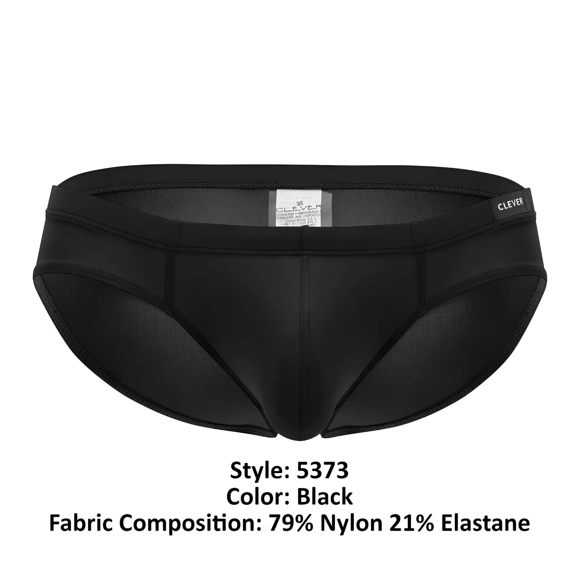 Black clever 5373 australian latin briefs featuring a sleek form-fitting design made from 79 nylon 21 elastane