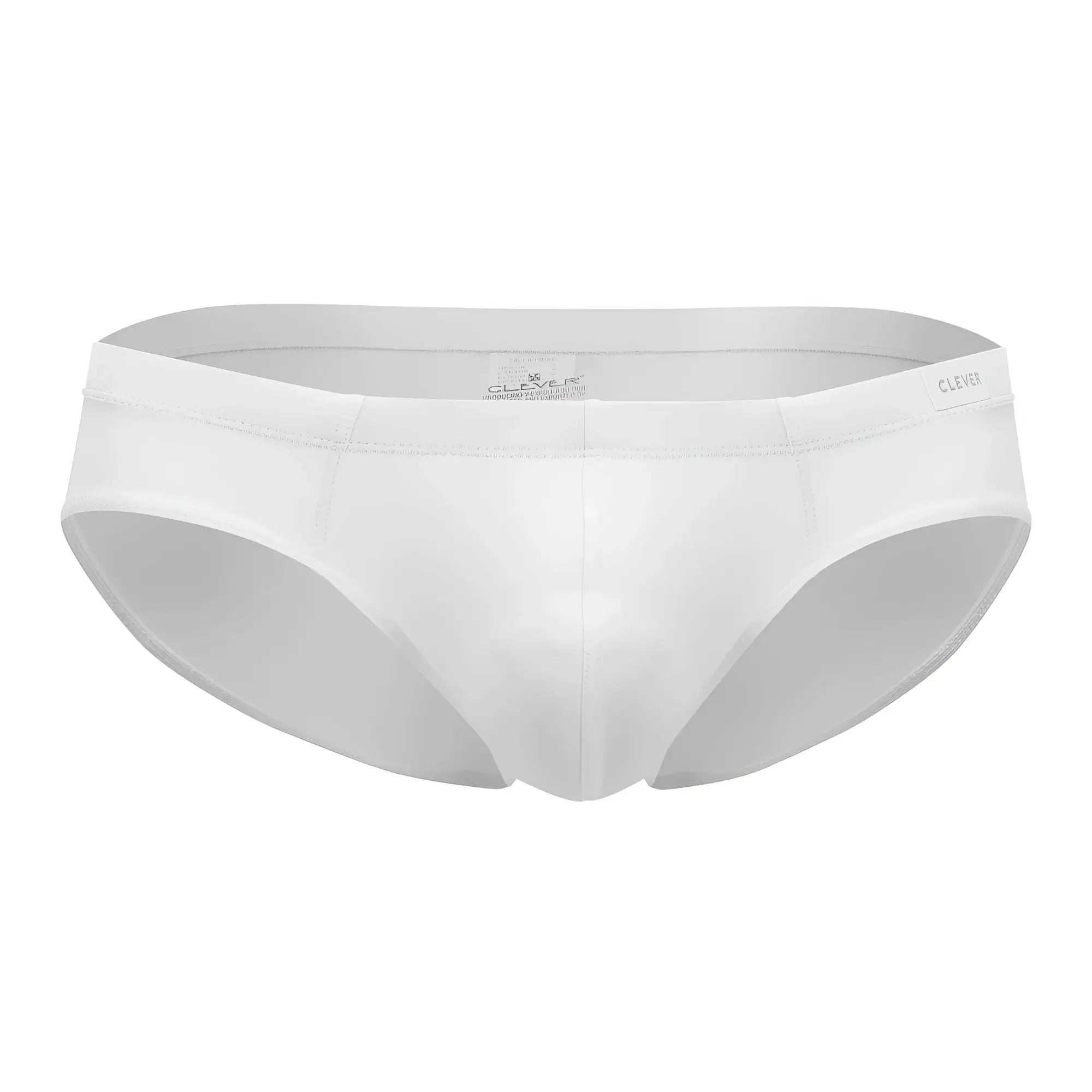 White clever 5373 australian latin briefs featuring seamless design and embroidered waistband in white color