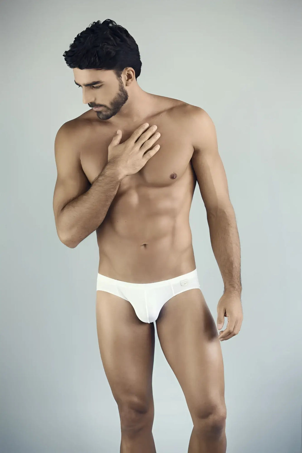 White clever 5373 australian latin briefs featuring a subtle logo on the waistband in white cotton fabric