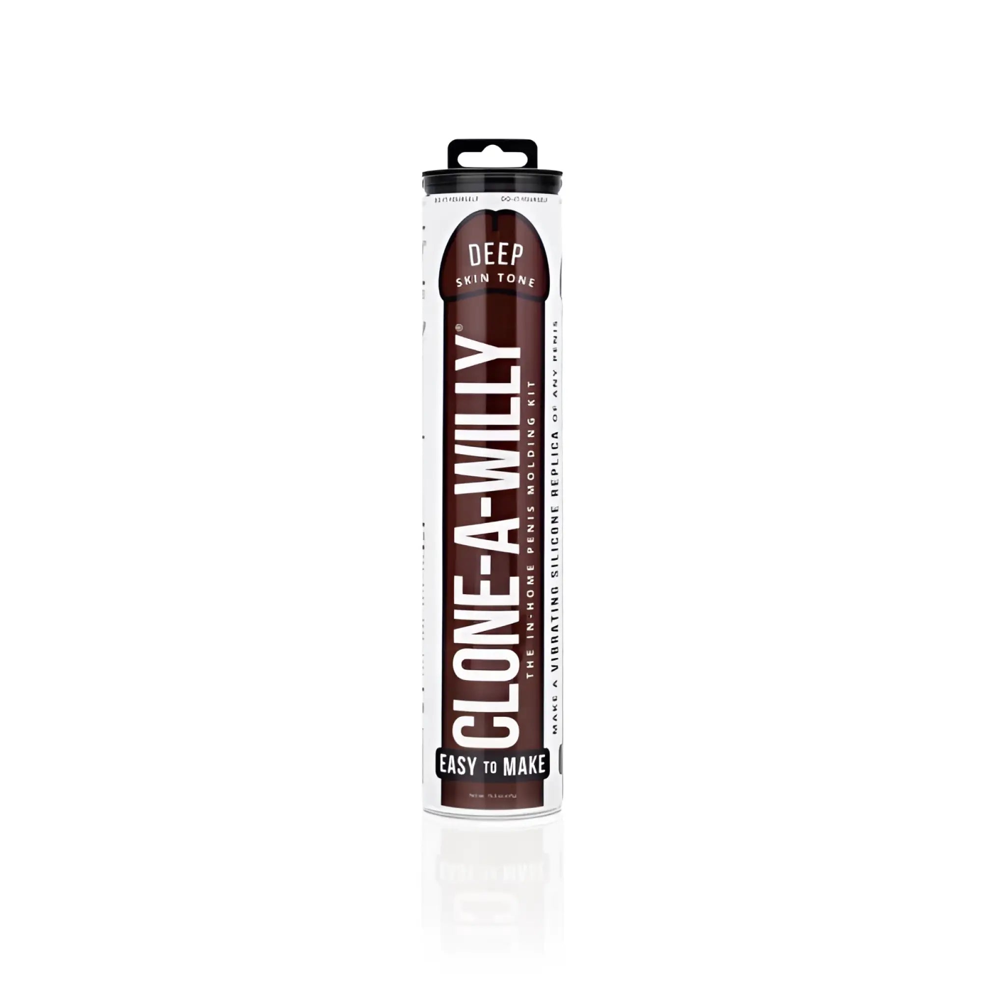 Deep skin tone Clone a Willy silicone vibrating penis replica kit in clear cylindrical package for personal use