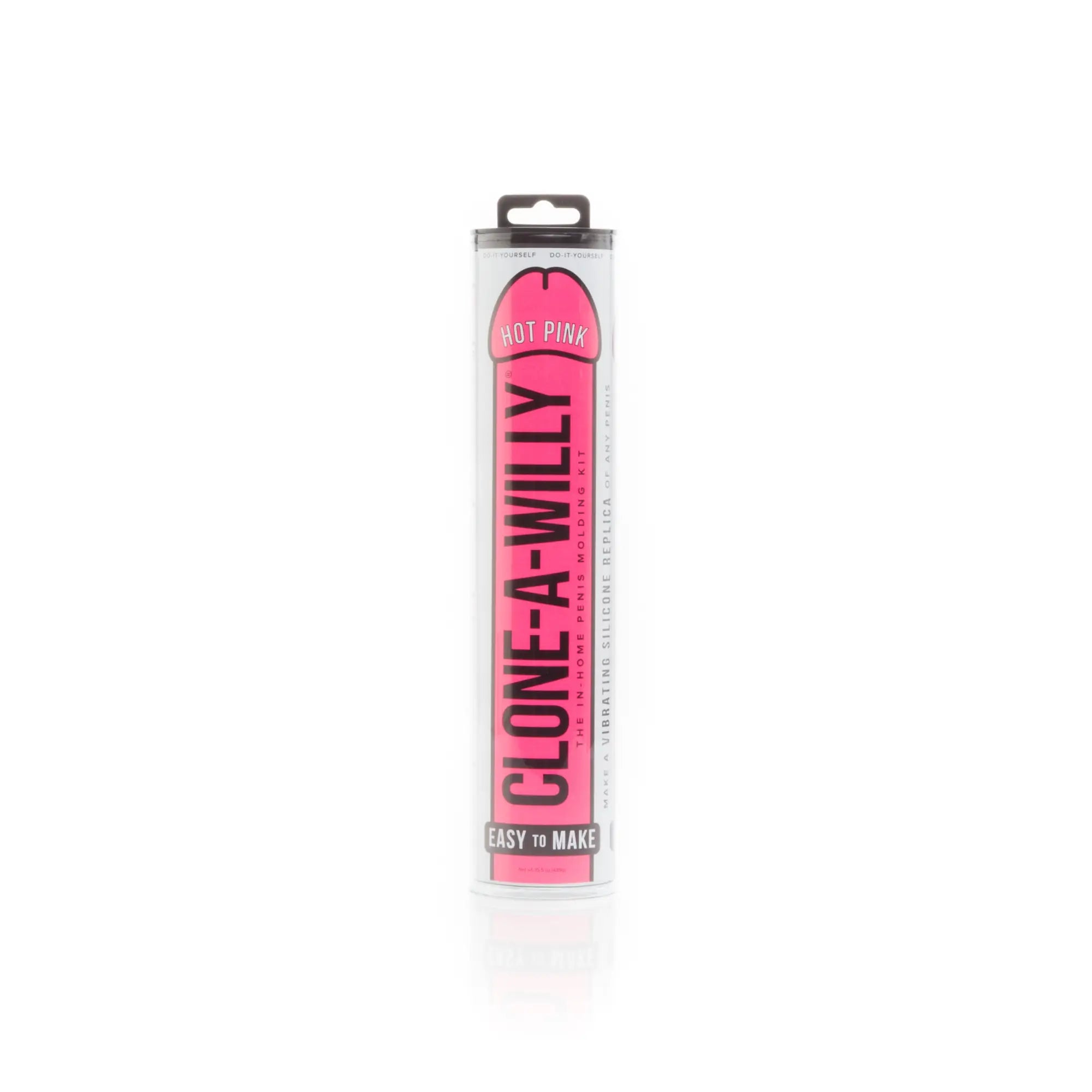 Hot pink clone a willy in-home penis molding kit packaged in a clear cylindrical tube for body casting