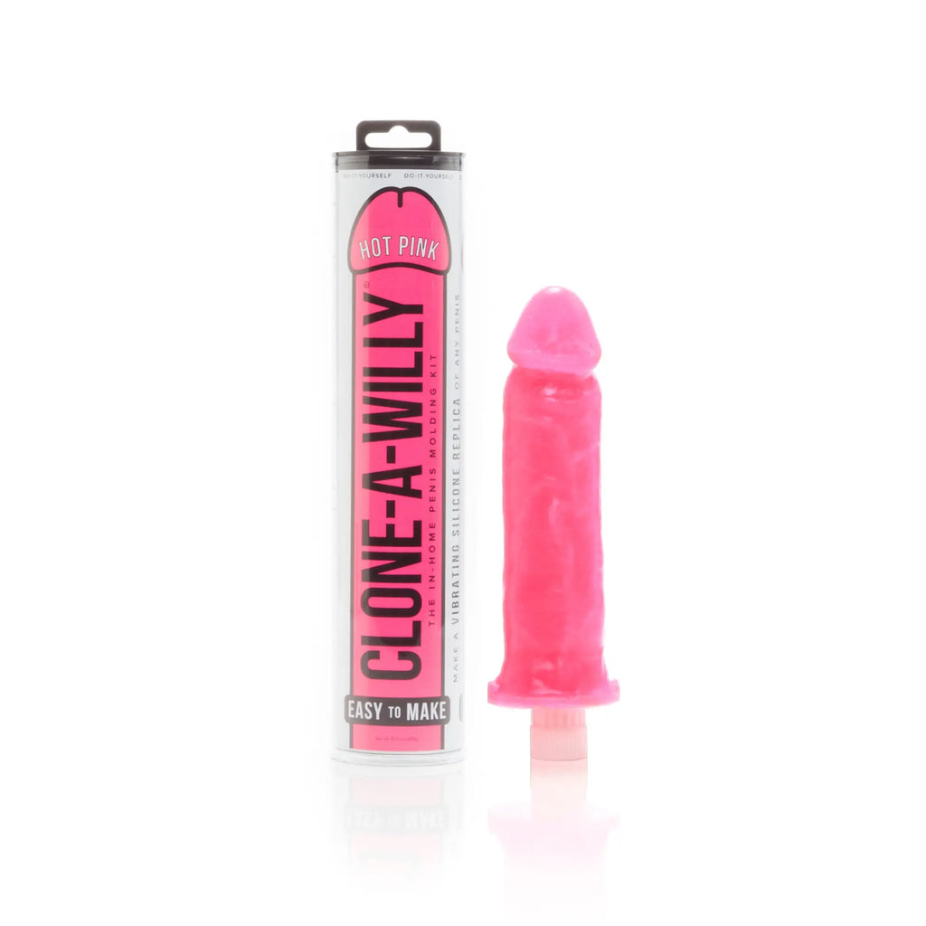 Hot pink silicone vibrating penis replica from the clone a willy mold kit for in-home penile molding use