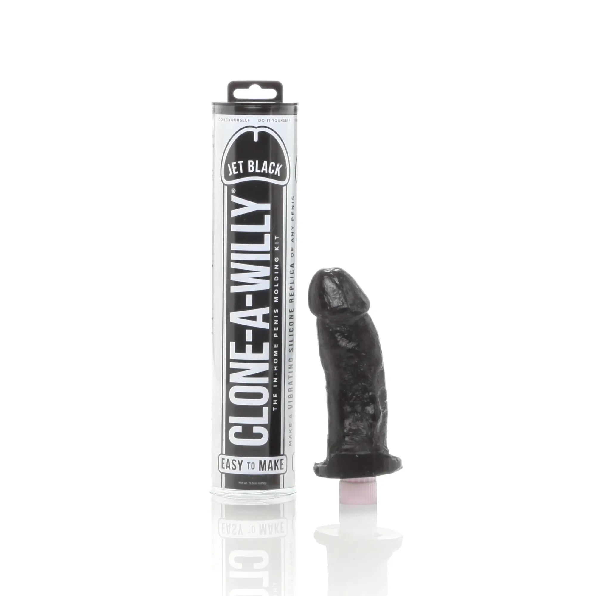 Jet black clone a willy silicone penis replica showing detailed texture and realistic design for personal use