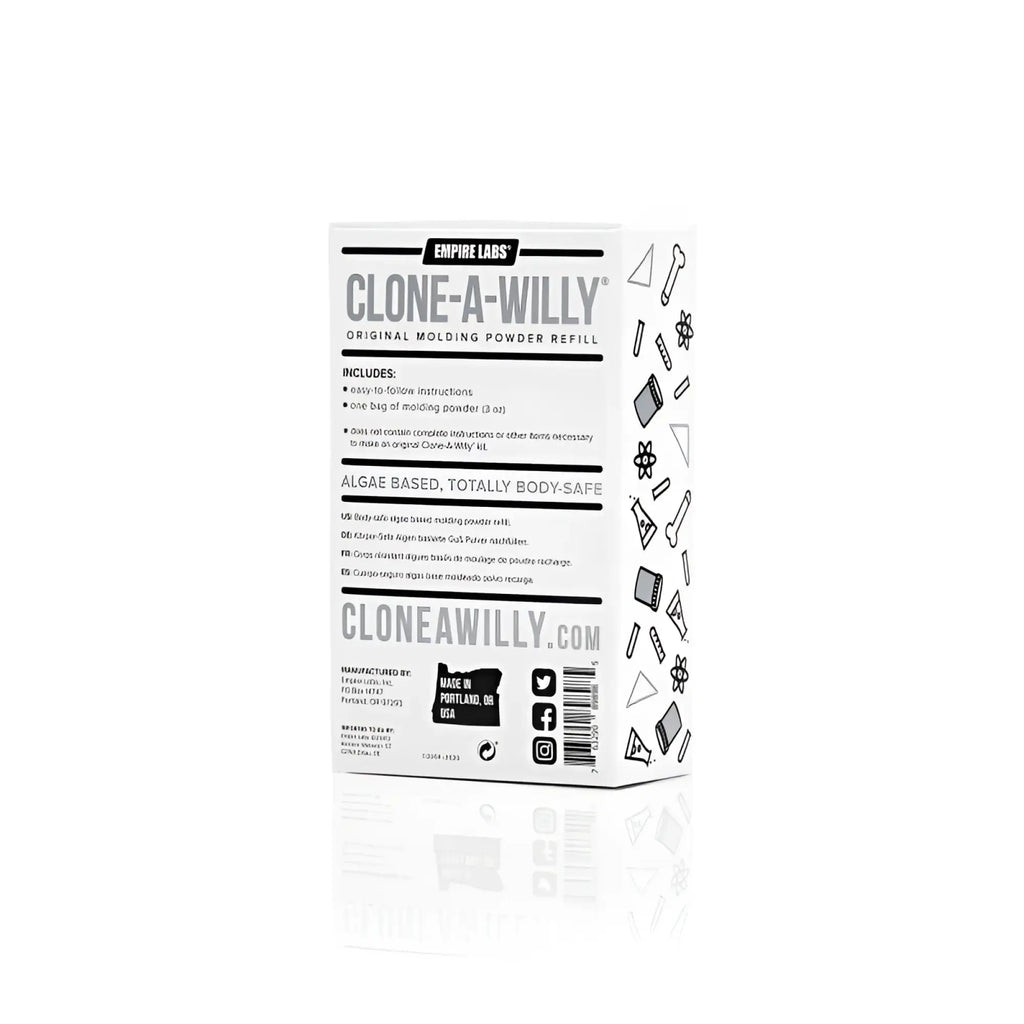 White rectangular box of clone a willy original molding powder refill 85g by empire labs for replica molds