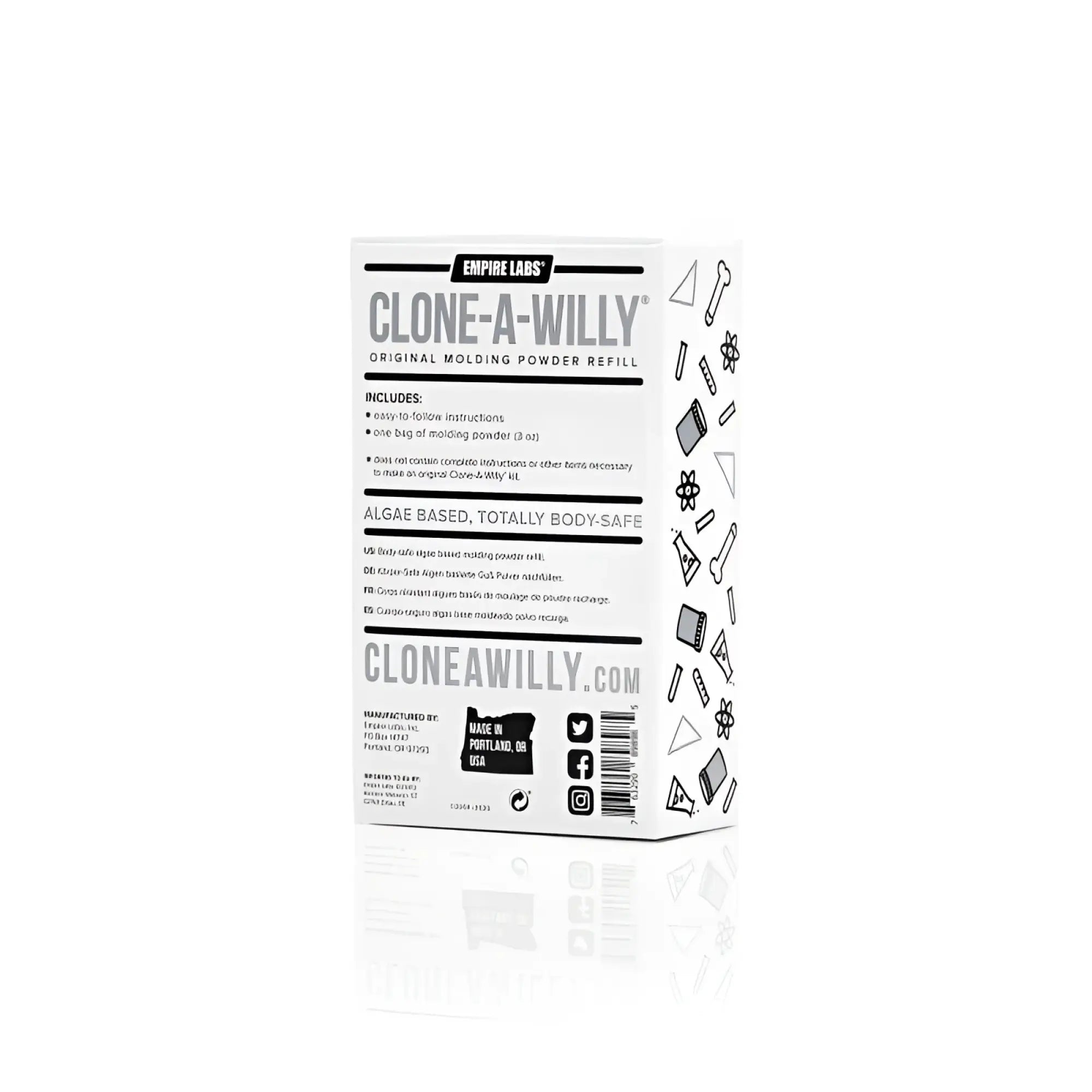 White rectangular box of clone a willy original molding powder refill 85g by empire labs for replica molds